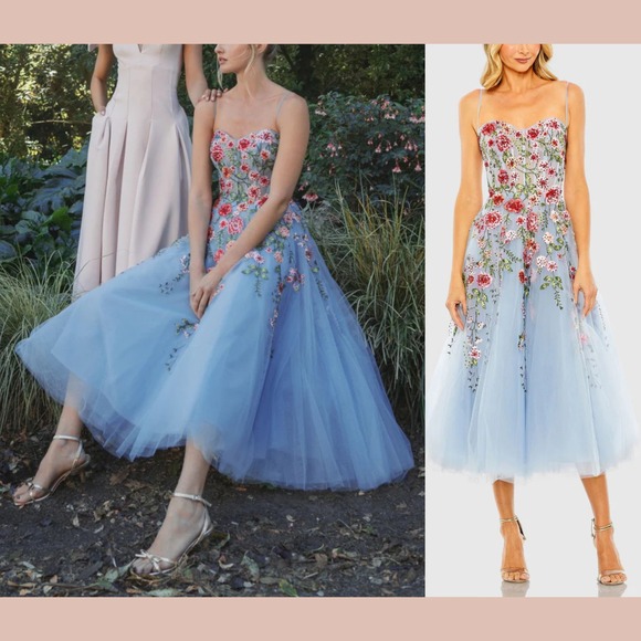 NWT MAC DUGGAL [ 10 ] 20651 Bustier Embroidered Floral A-Line Dress‎ Blue J1803 - Picture 16 of 16